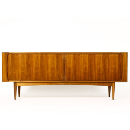 Mid Century Danish Modern Walnut Tambour Door Credenza by Bernhard Pedersen & Son