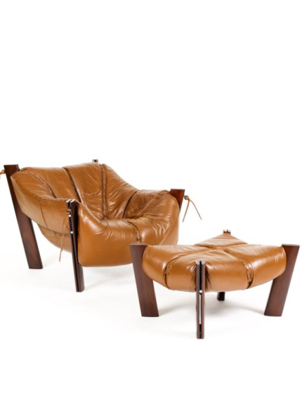 Mid-Century Brazilian Modernist Lounge Chair & Ottoman by Percival Lafer MP-211 – Brown Leather