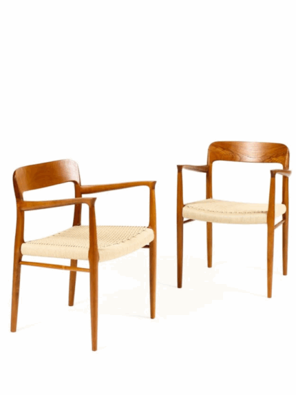 Pair of Mid Century Danish Modern Teak Armchairs by J.L. Møller – Vintage Captain’s Chairs