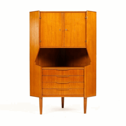 Rare Mid Century Danish Modern 1960s Teak Corner Bar Cabinet by Johannes Sorth for Nexø Møbelfabrik