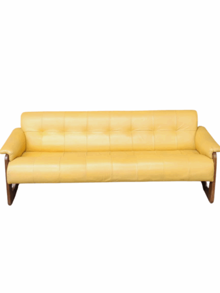 Rare Percival Lafer MP-185 Yellow Leather Rosewood Sofa, 1970s Brazilian Mid-Century Modern Icon