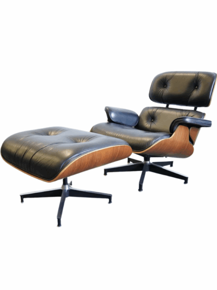 Authentic 1950s Herman Miller Eames Lounge Chair & Ottoman – Black Leather
