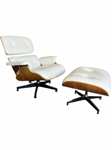 Authentic 1950s Herman Miller Eames Lounge Chair & Ottoman in Rare White Leather