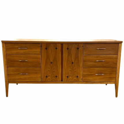 Vintage 1960s Broyhill Saga Starburst Walnut Credenza – Mid Century Modern 9 Drawer Dresser