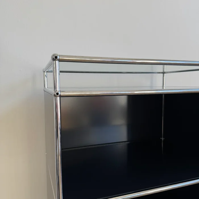 USM Haller 1960s Tall Shelf – Graphite Black – 29″W – 2 Drawers + Glass ...