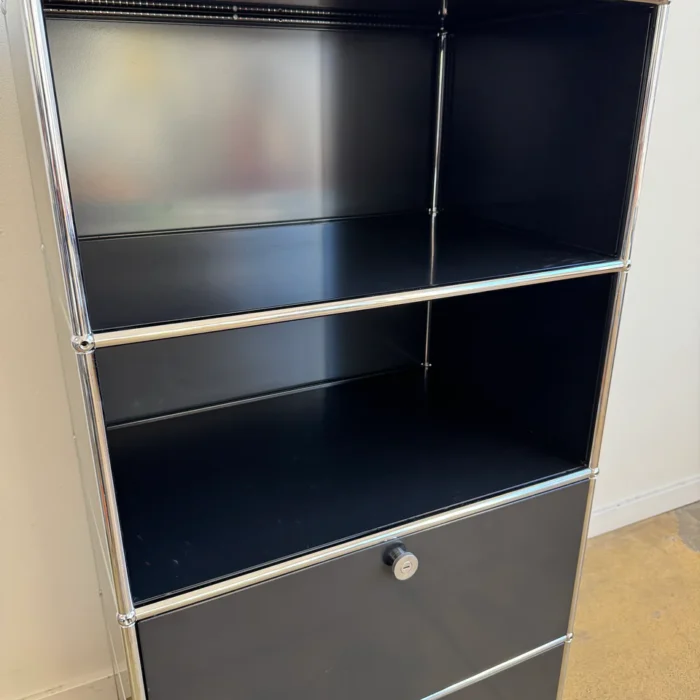 USM Haller 1960s Tall Shelf – Graphite Black – 29″W – 2 Drawers + Glass ...