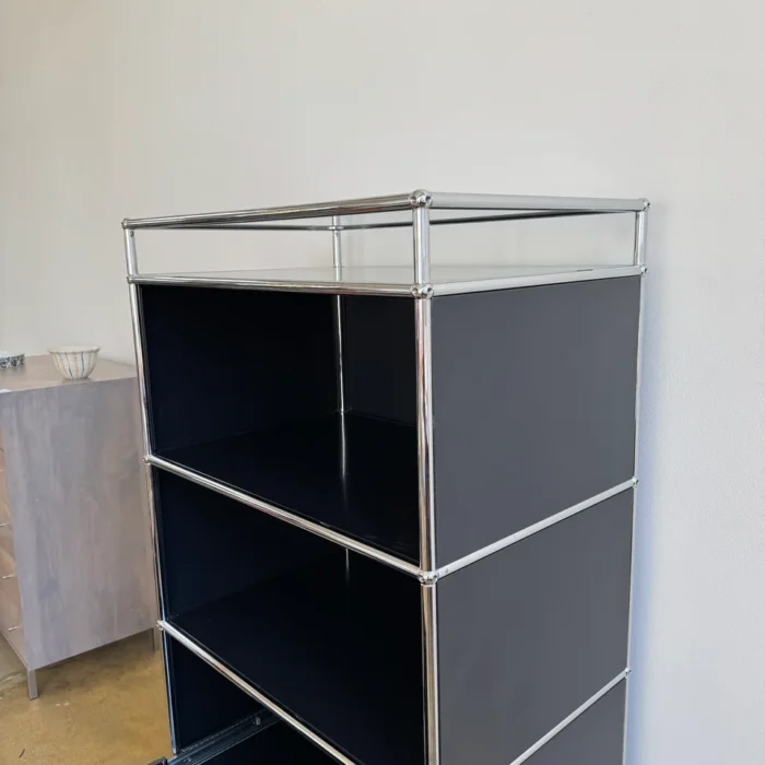 USM Haller 1960s Tall Shelf – Graphite Black – 29″W – 2 Drawers + Glass ...