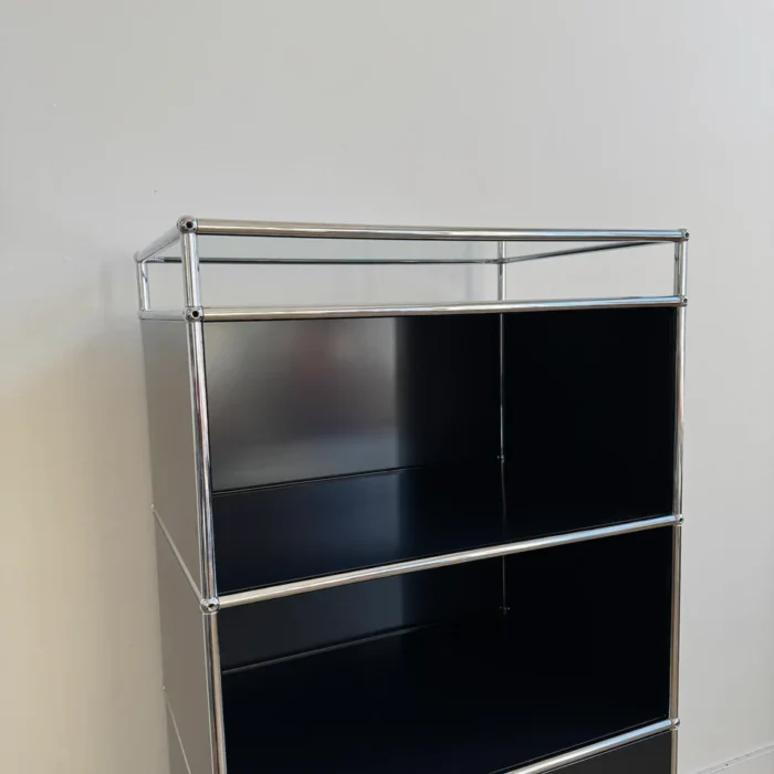 USM Haller 1960s Tall Shelf – Graphite Black – 29″W – 2 Drawers + Glass ...