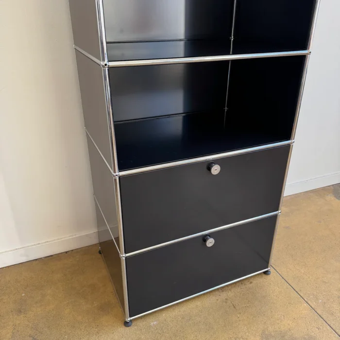 USM Haller 1960s Tall Shelf – Graphite Black – 29″W – 2 Drawers + Glass ...