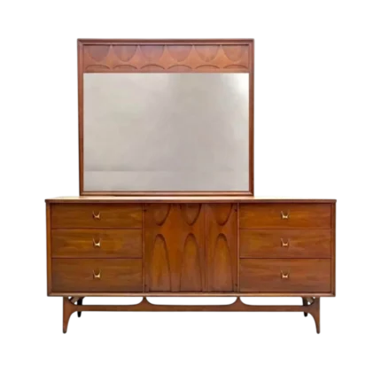 Vintage 1960s Broyhill Brasilia Premier 9‑Drawer Dresser with Mirror | MCM Walnut