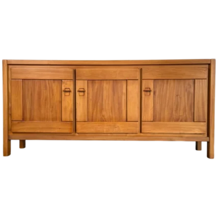 Vintage 1970s Maison Regain Solid Elm Credenza – French Mid-Century Modern Buffet