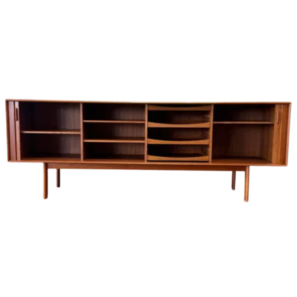 Vintage Danish Teak Credenza by Henning Larsen, 1960s MCM Tambour Doors