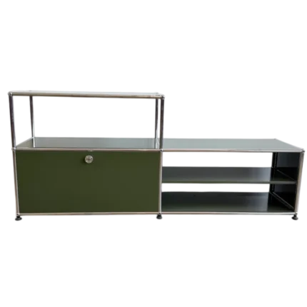 USM Haller Entryway Bench Console – Olive Green – Shoe Storage – Soft Close Drop-Door