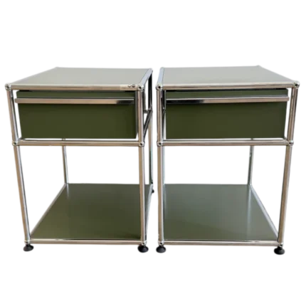 USM Haller Olive Green Nightstands – Set of 2 – Pull-Out Bedside Tables